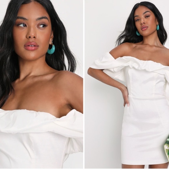 LULUS Bridal Bachelorette Engagement Bridal Shower Sexy Off the Shoulder Mini - Picture 3 of 4